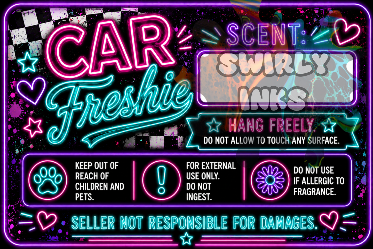 Neon Pink & Blue Freshie Label 3" x 2" (10)
