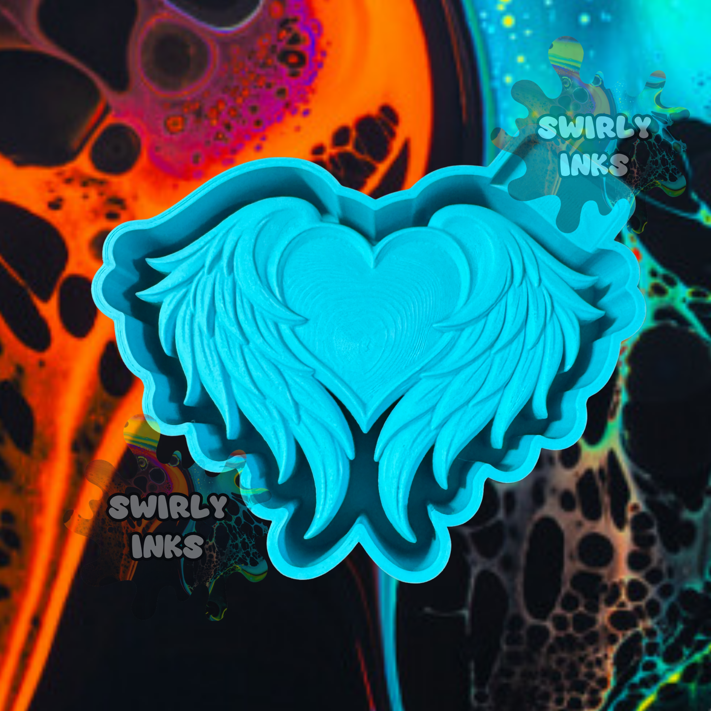 3D Angel Wings Heart Freshie Mold