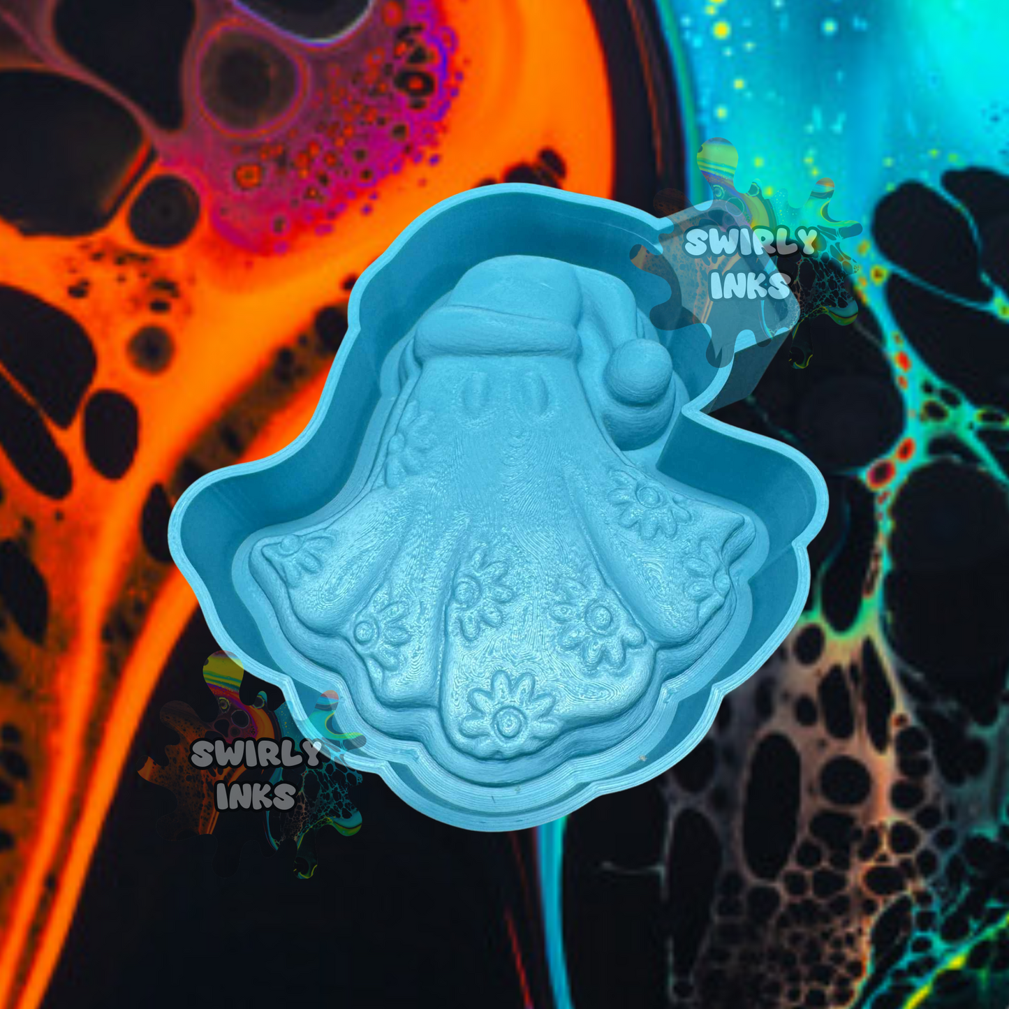 3D Ghost with Santa Hat & Flowers Freshie Mold