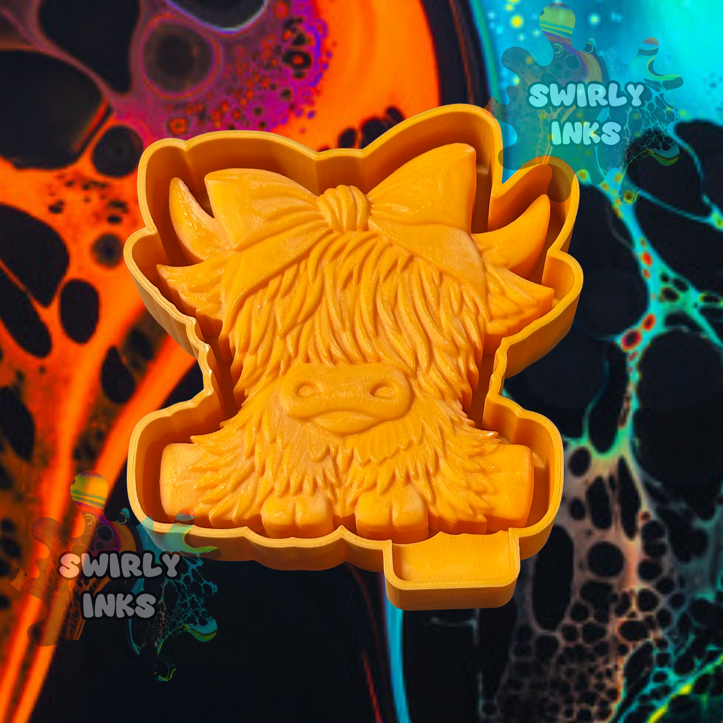 3D Highland Cow with Bow Freshie Mold