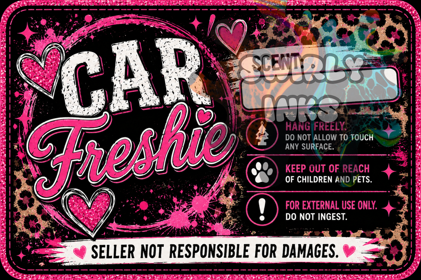 Pink Hearts with Leopard Print Freshie Label 3" x 2" (10)