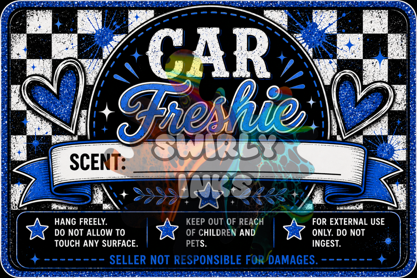 Blue Hearts Checkered Background Freshie Label 3" x 2" (10)