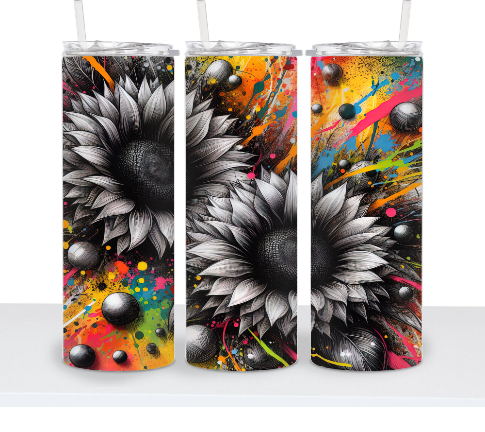 B&W Sunflowers Colorful Background