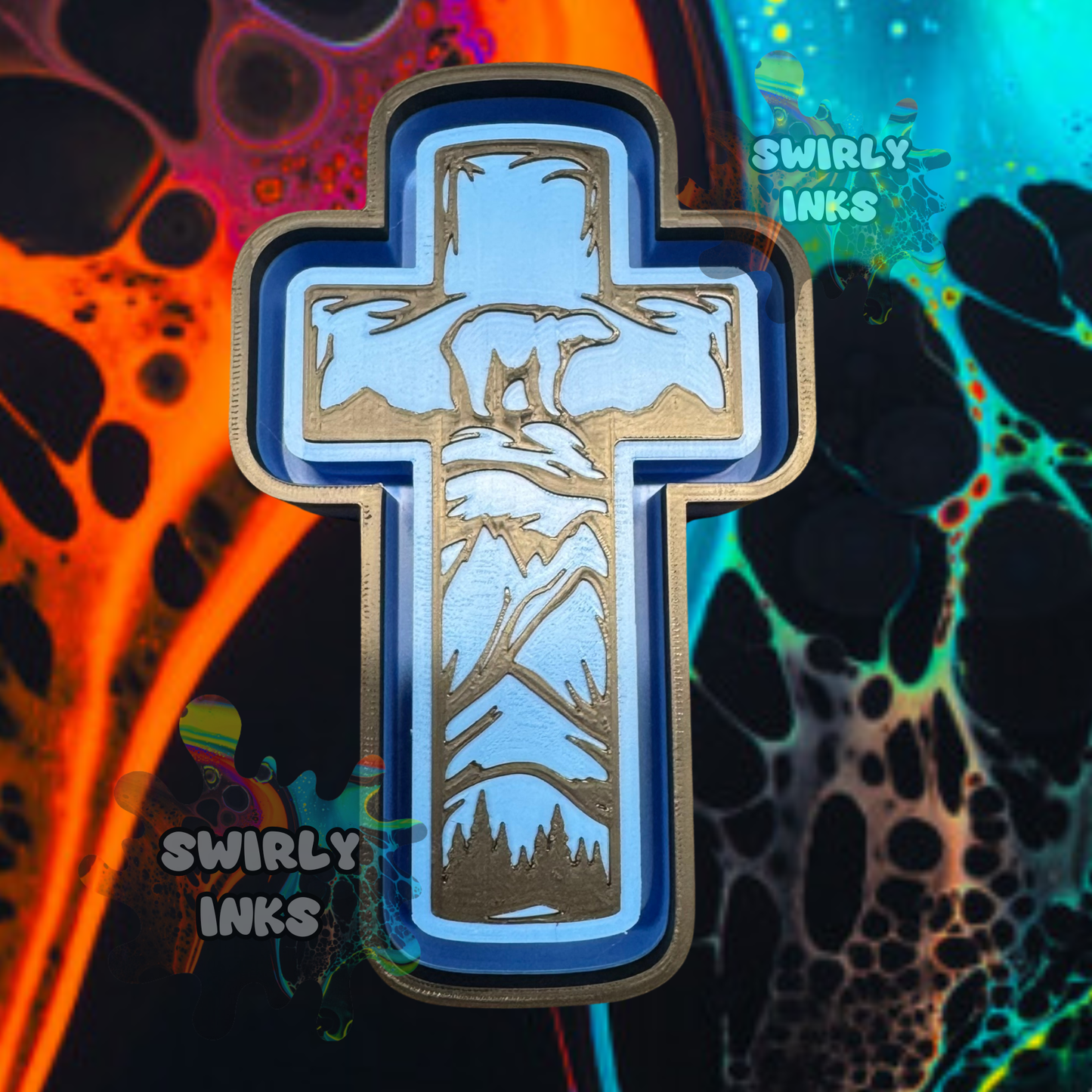 Bear on Mountain Cross Freshie Mold