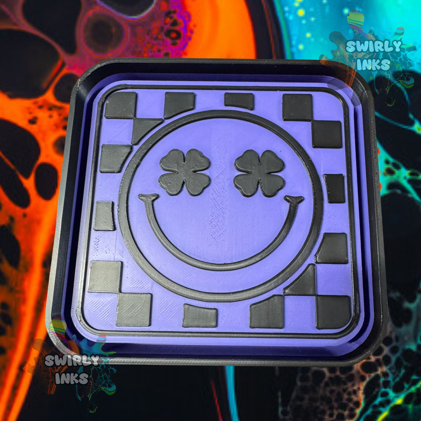 Checkered Clover Smiley Face Freshie Mold