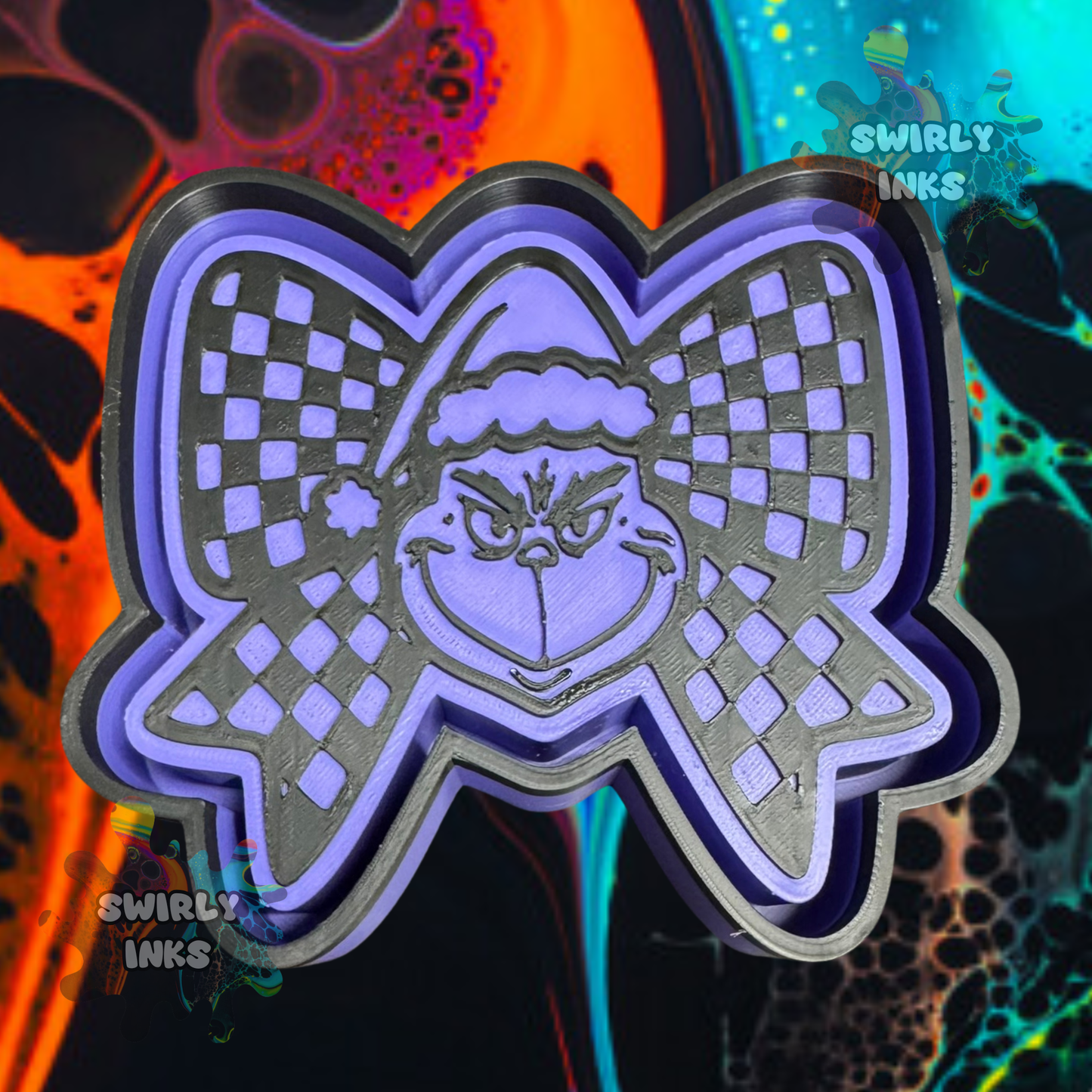 Checkered Green Guy Bow Freshie Mold