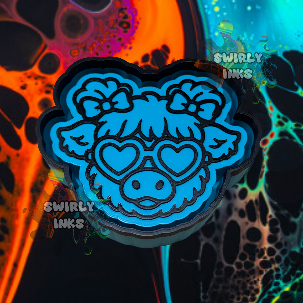 Cow Head with Heart Glasses Freshie Mold