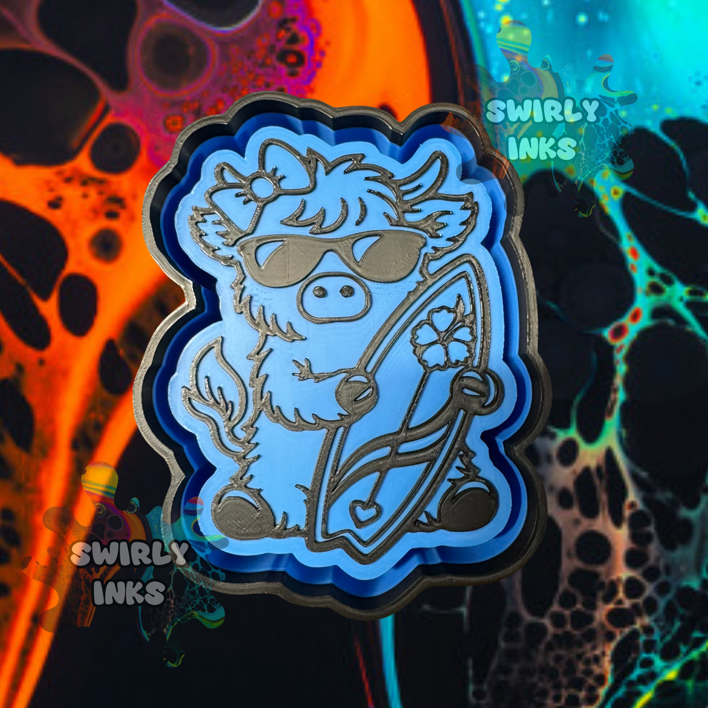 Cow with Surf Board Freshie Mold