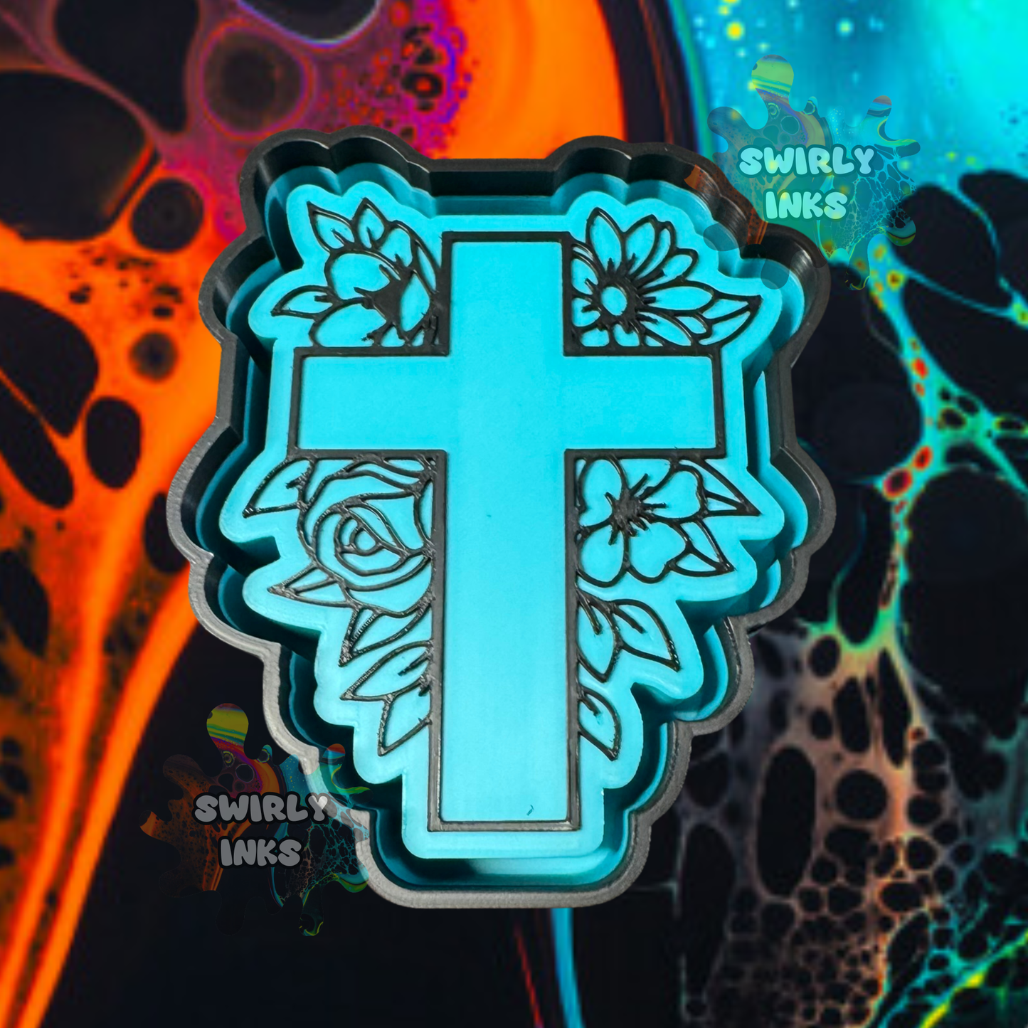 Cross with Flowers Freshie Mold