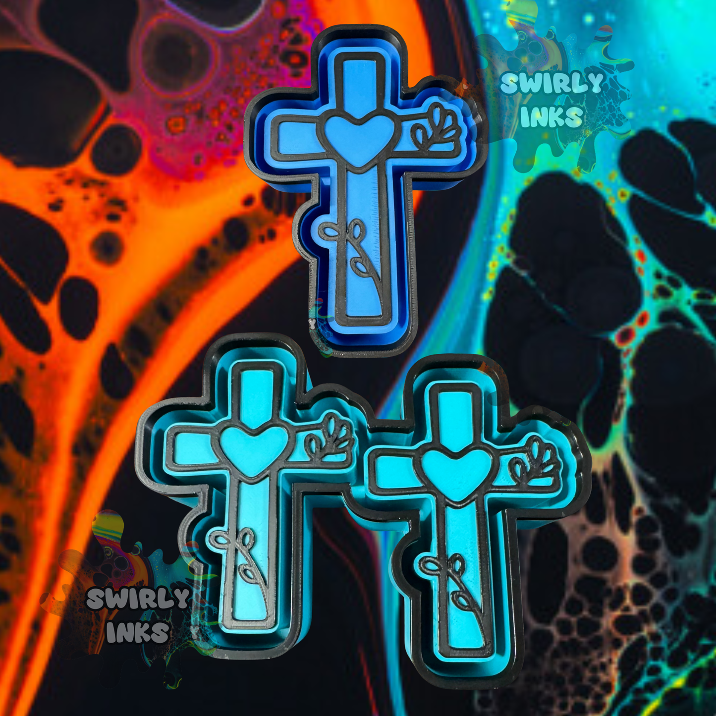 Cross with Heart Set Freshie Mold