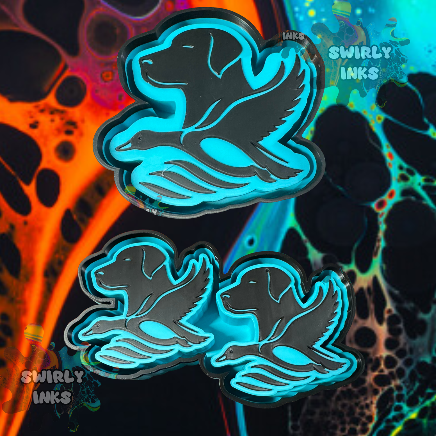 Dog with Flying Duck Set Freshie Mold