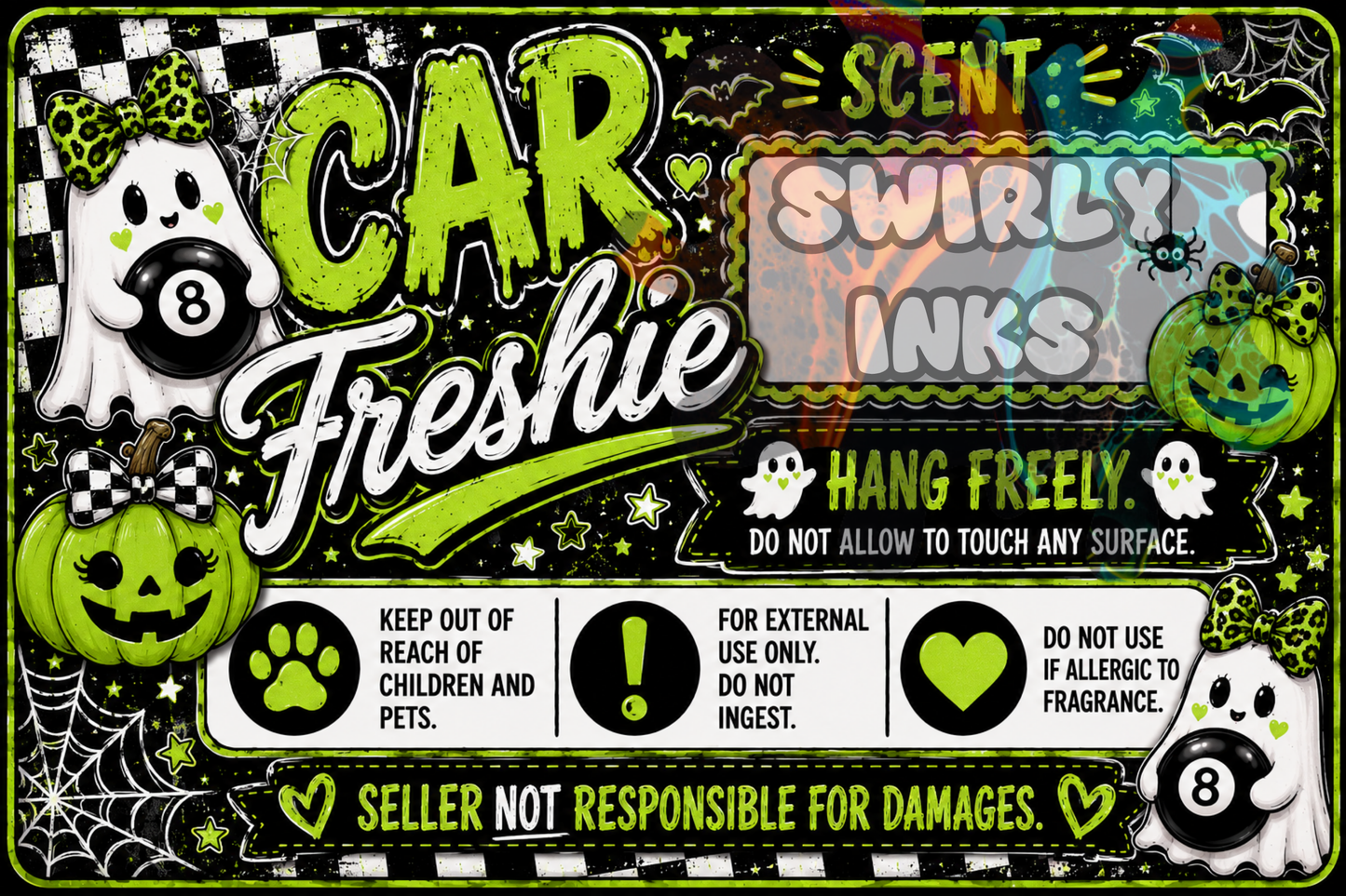 Green Halloween Freshie Label 3" x 2" (10)