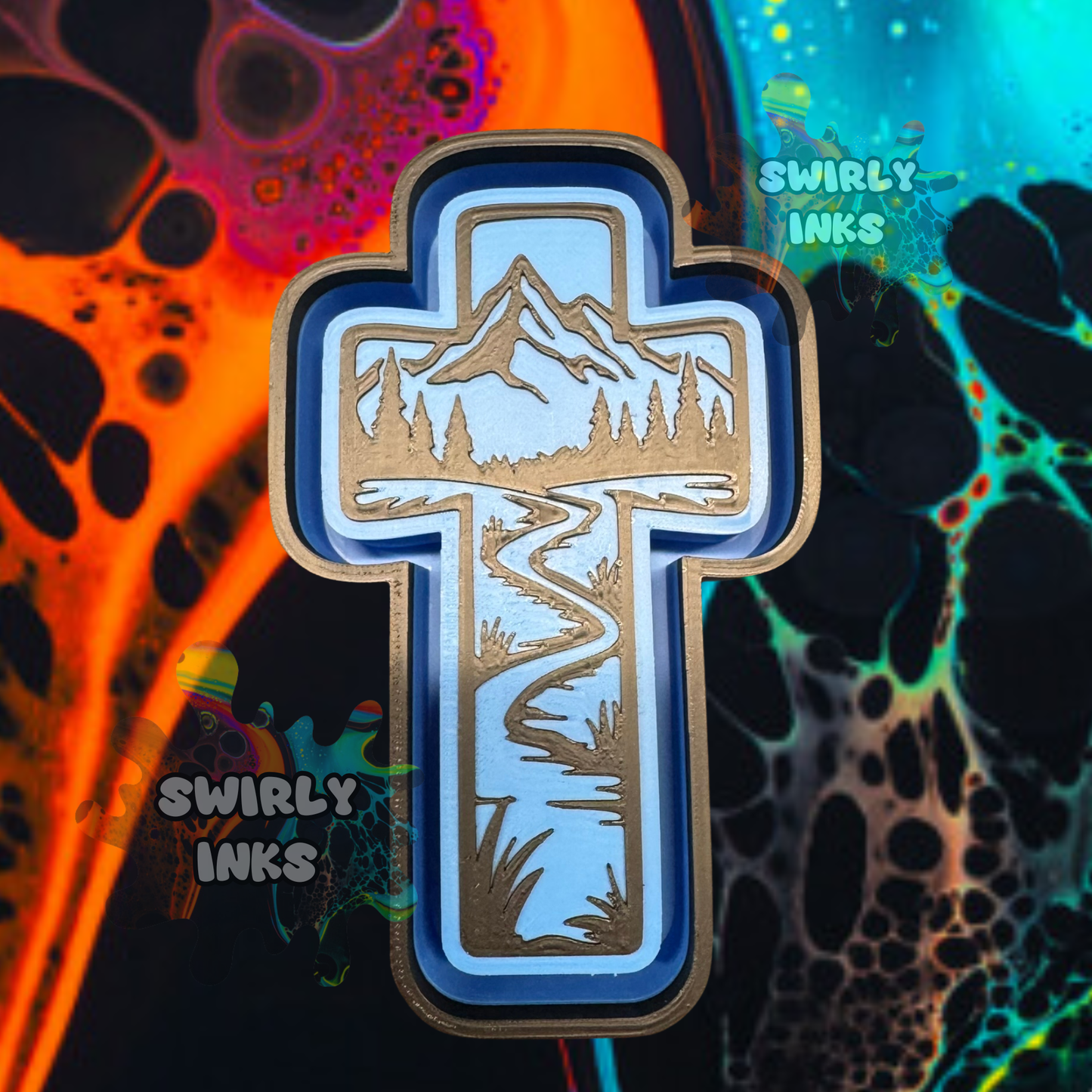 Mountain Forest River Cross Freshie Mold