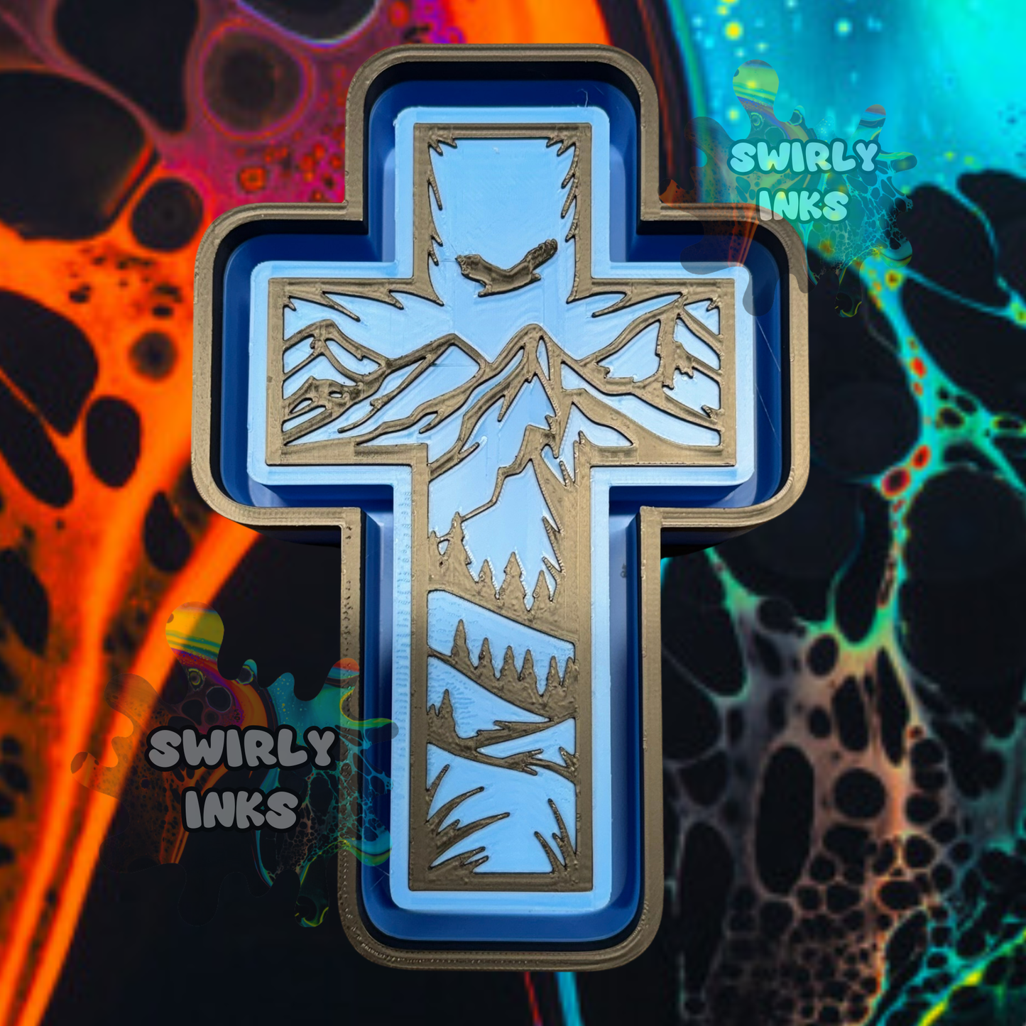 Mountains & Bird Cross Freshie Mold
