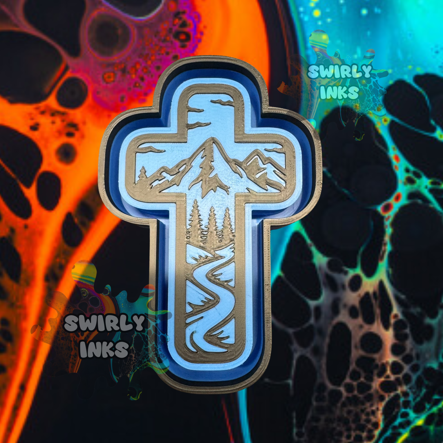 Mountain with Clouds River Cross Freshie Mold