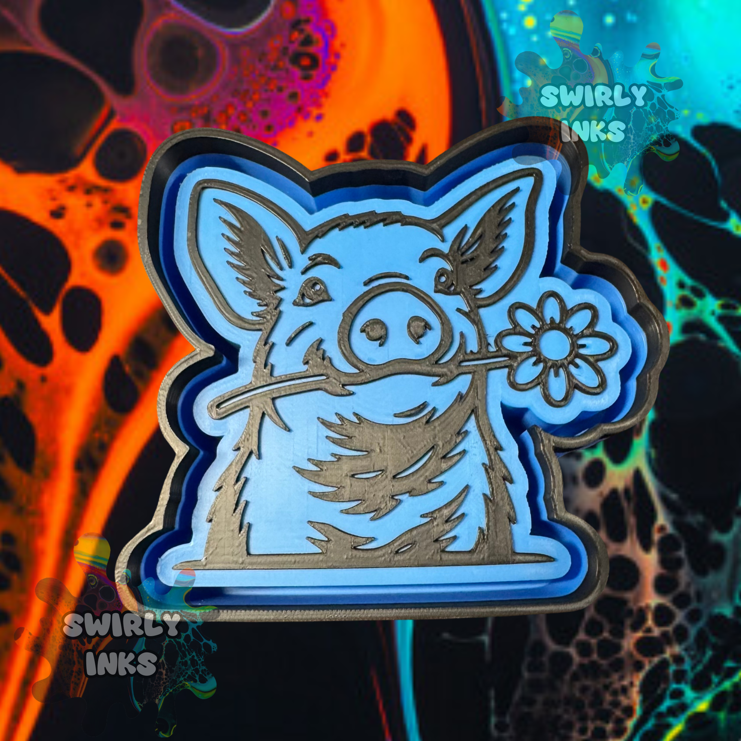 Pig with Flower Freshie Mold