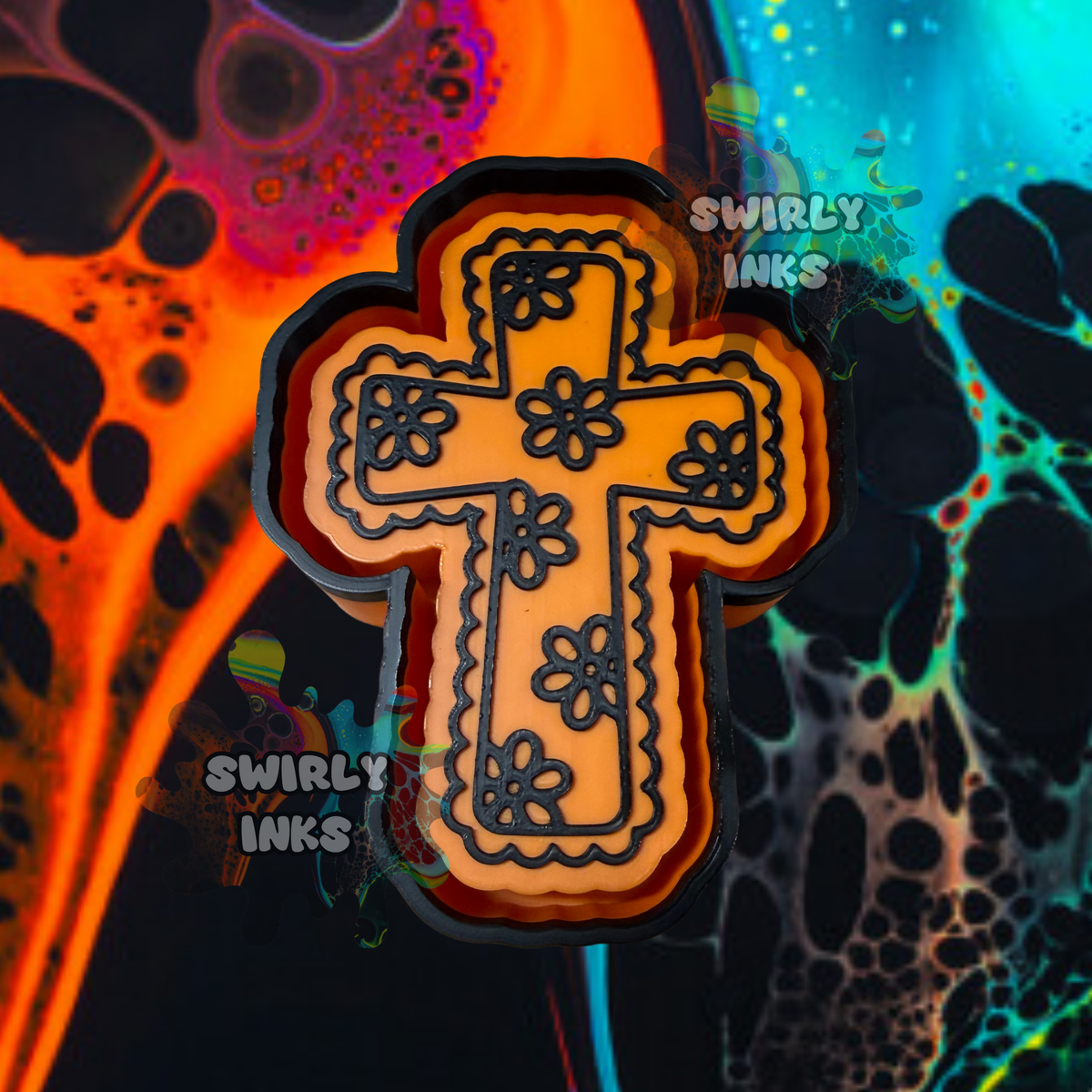 Scalloped Cross with Flowers Freshie Mold