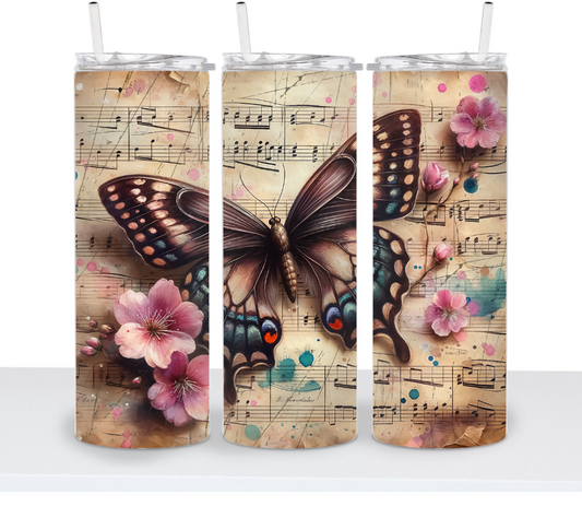Vintage Butterfly with Music Sheets
