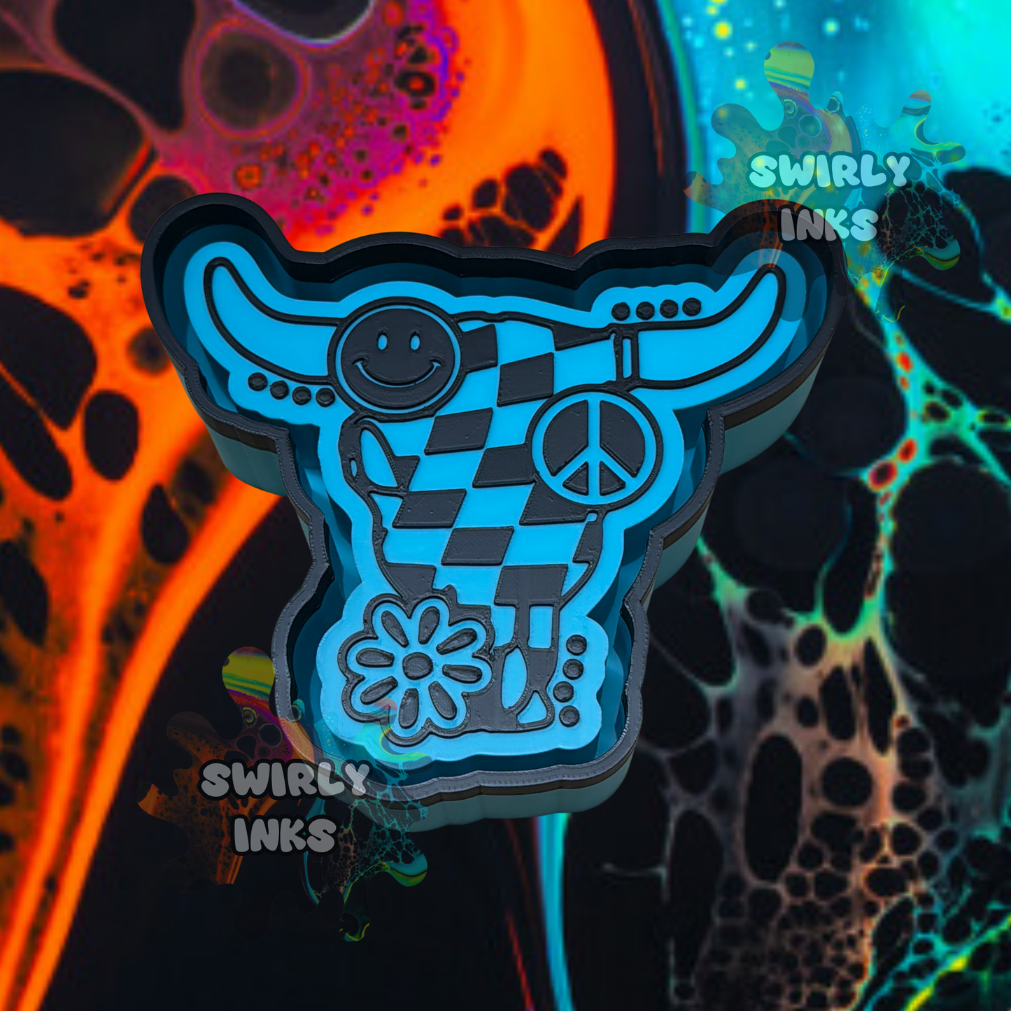 Wavy Checkered Groovy Bull Freshie Mold