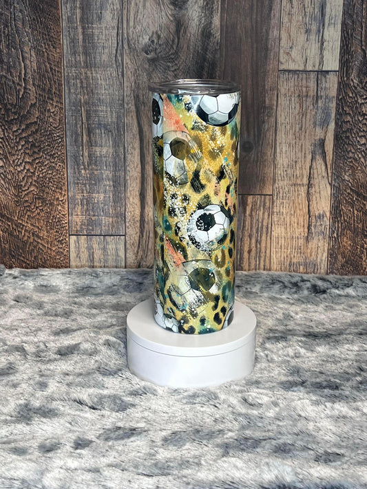Soccer Balls with Leopard Print Tumbler