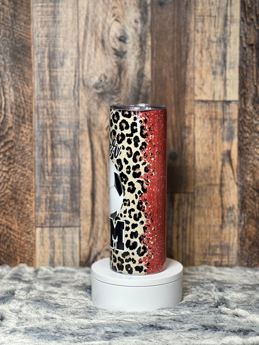 Soccer Mom Red & Leopard Tumbler