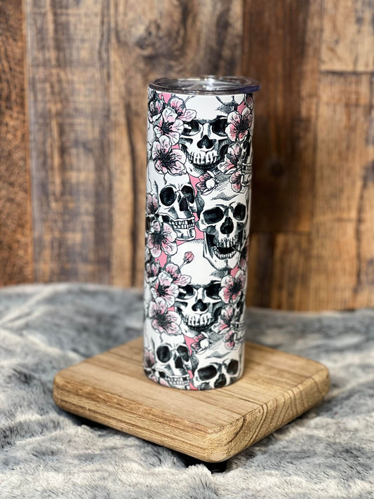 Skull & Pink Flowers Tumbler