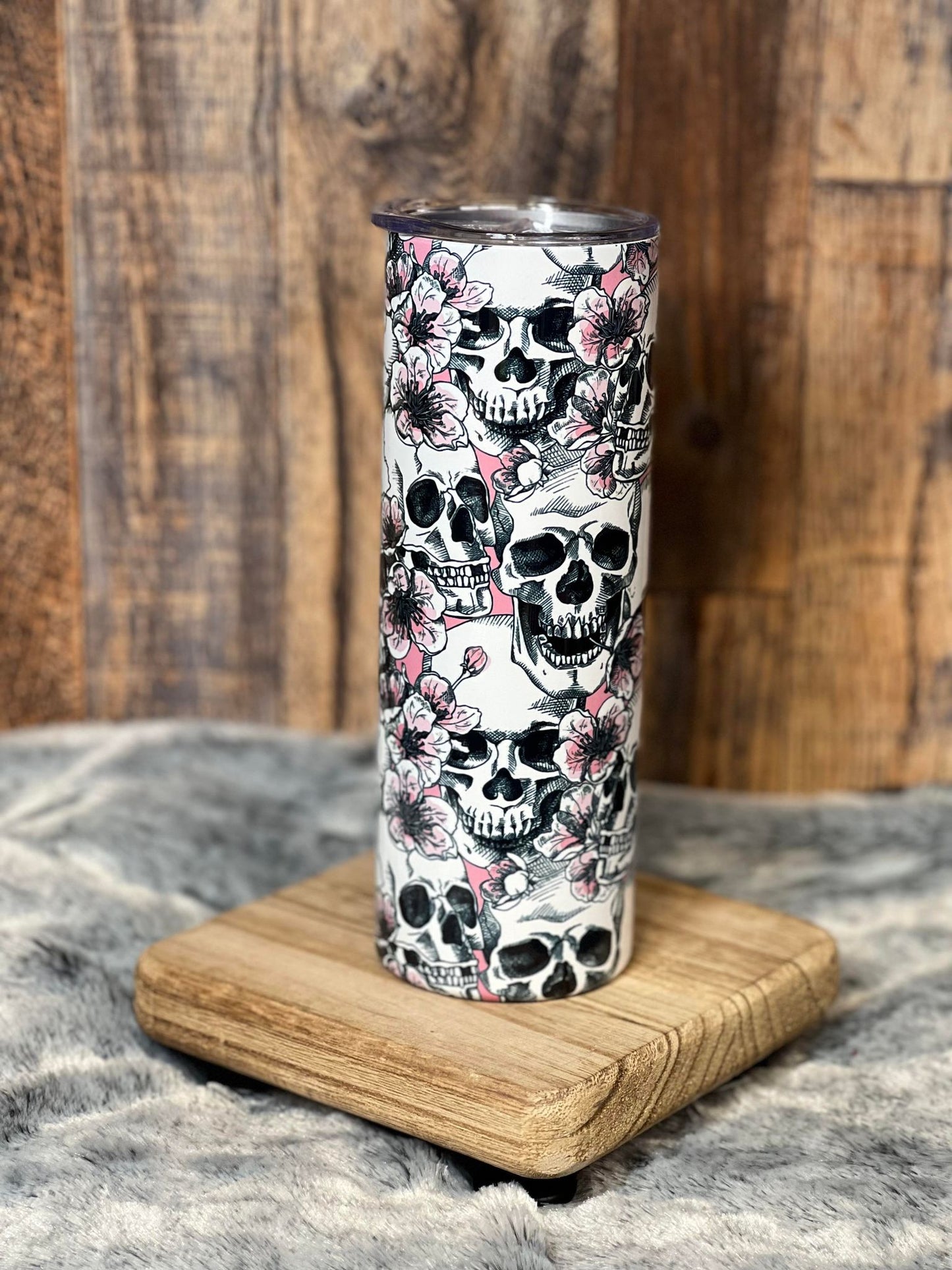 Skull & Pink Flowers Tumbler