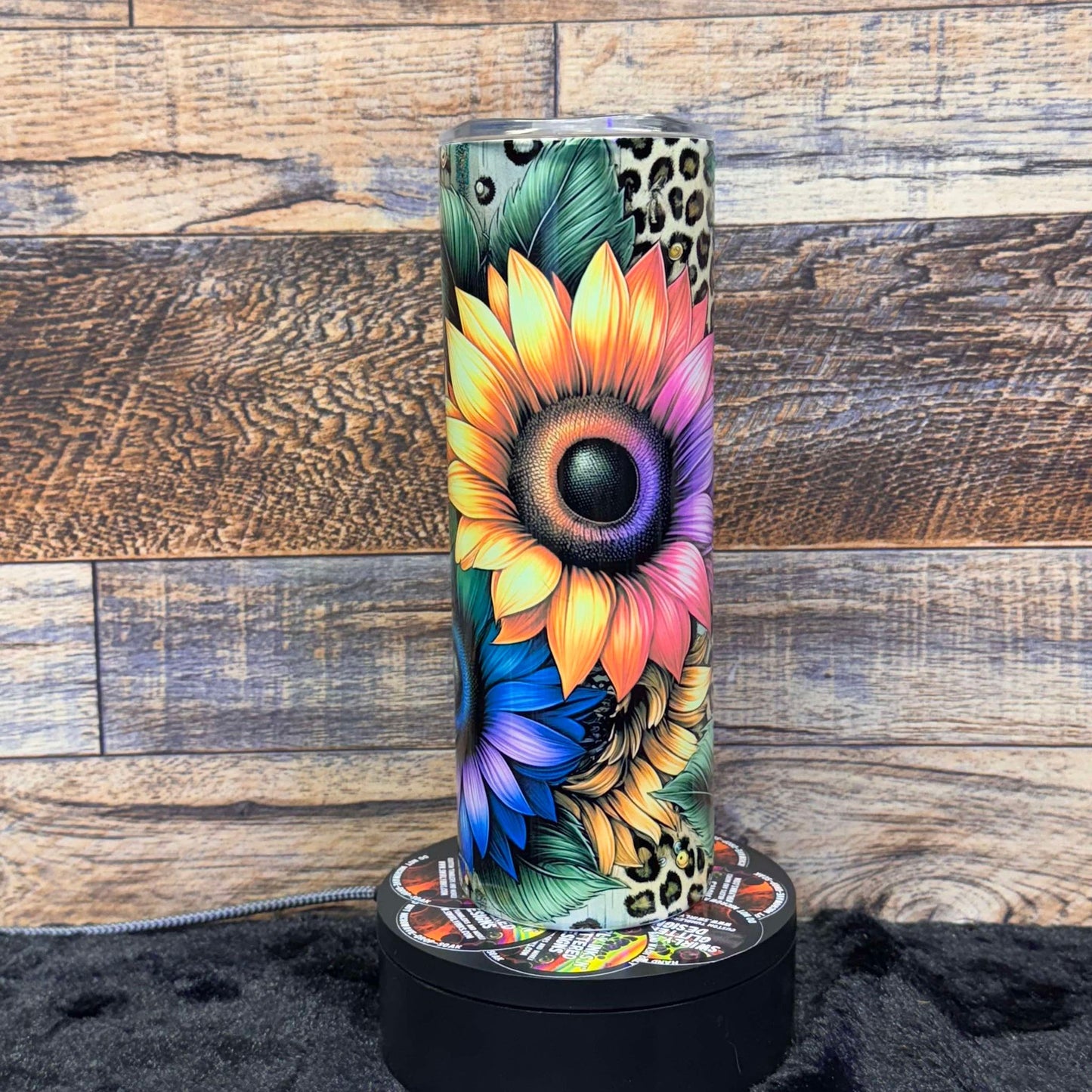 Neon Sunflower (#3) Tumbler - Black light Activated Ink.