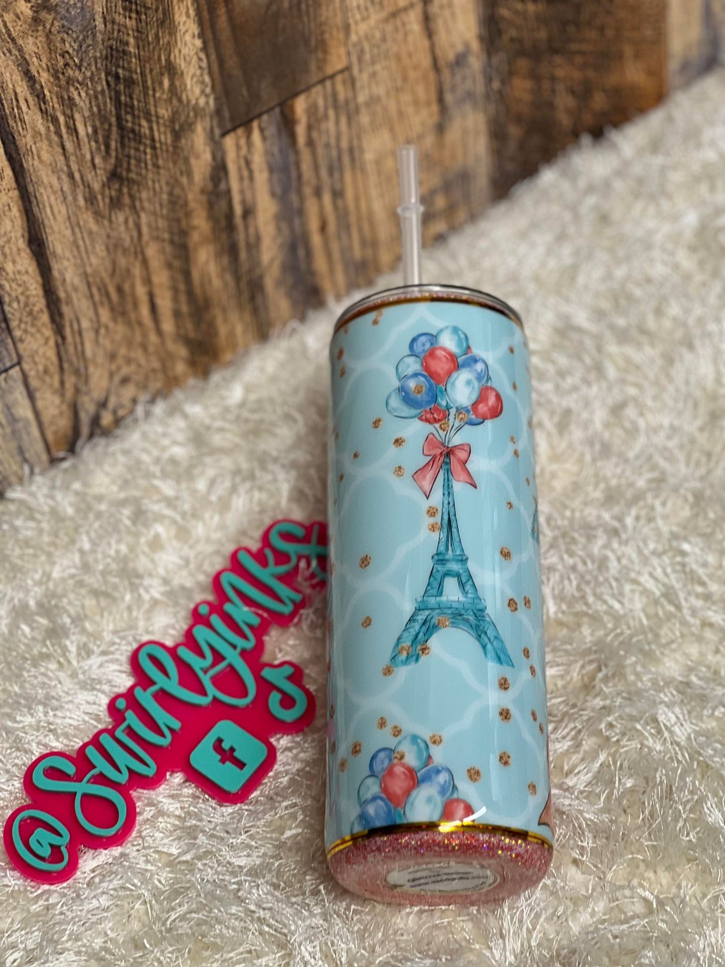 20oz Take Me to Paris Red Glitter Tumbler