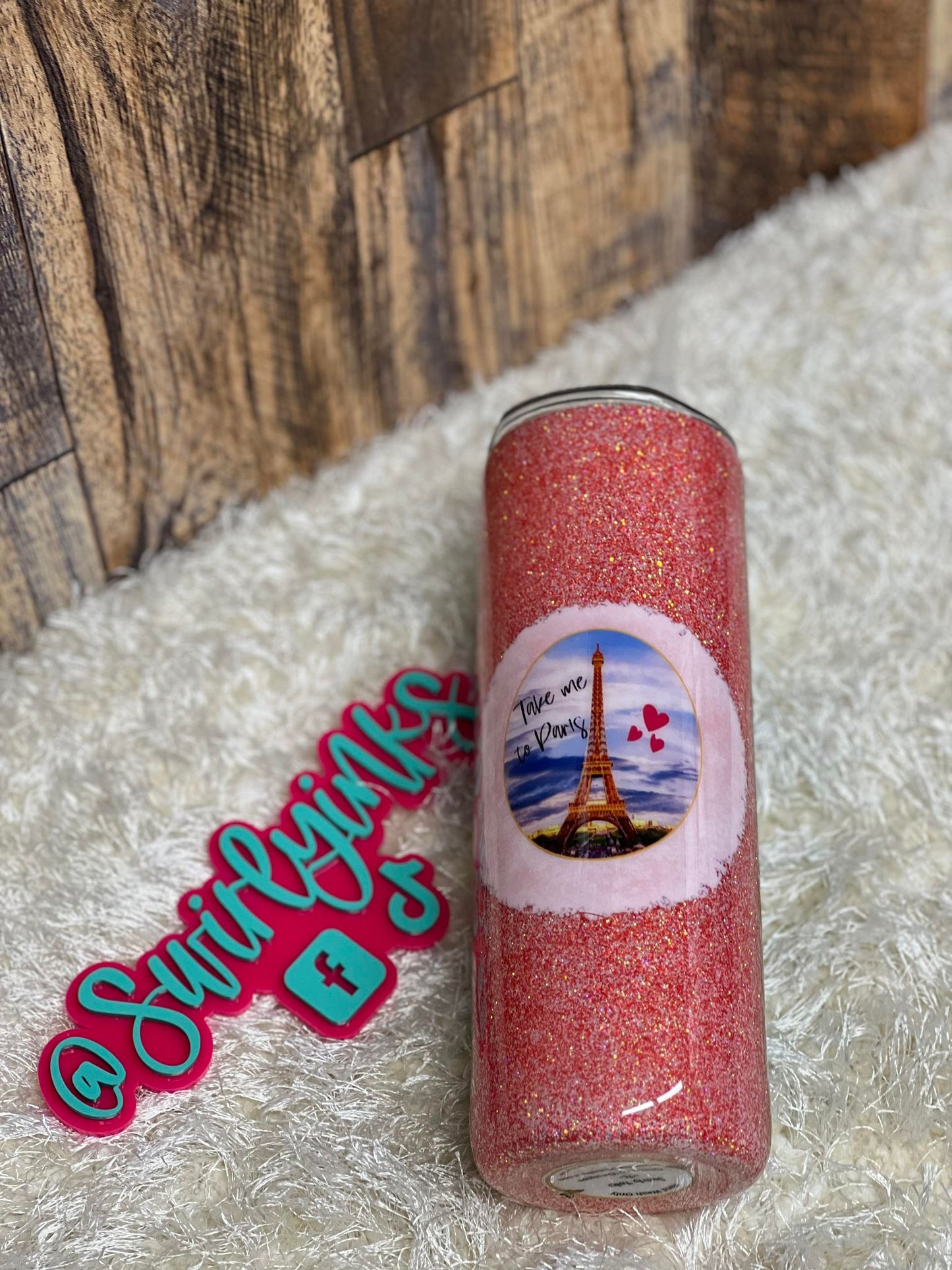 20oz Take Me to Paris Red Glitter Tumbler