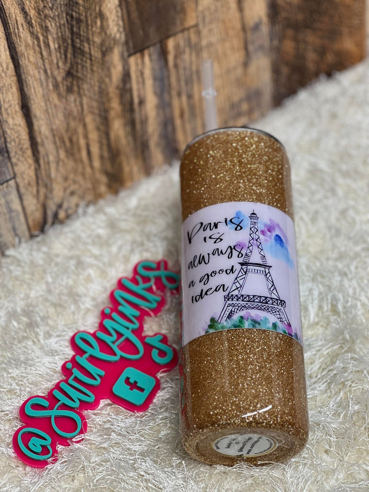 20oz Paris is Always a Good Idea Gold Glitter Tumbler