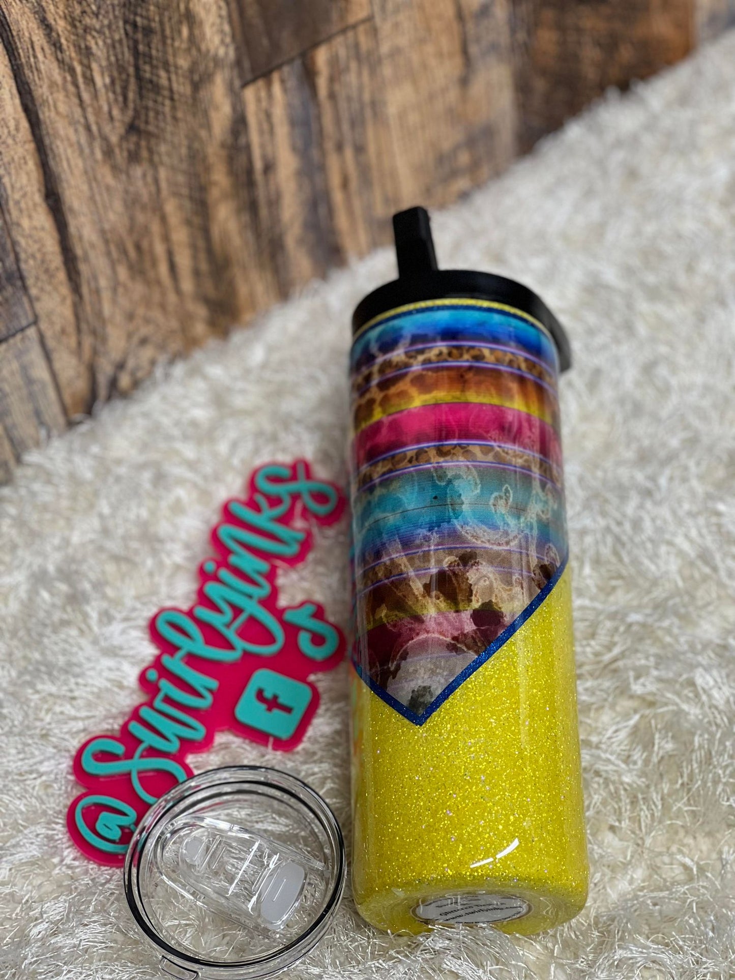 20oz Serape Animal Print with Yellow Glitter Tumbler