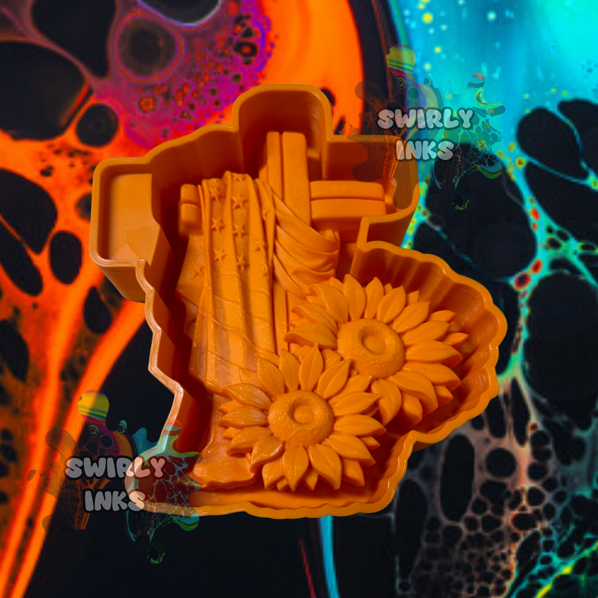 3D Cross with Flag & Sunflowers Freshie Mold