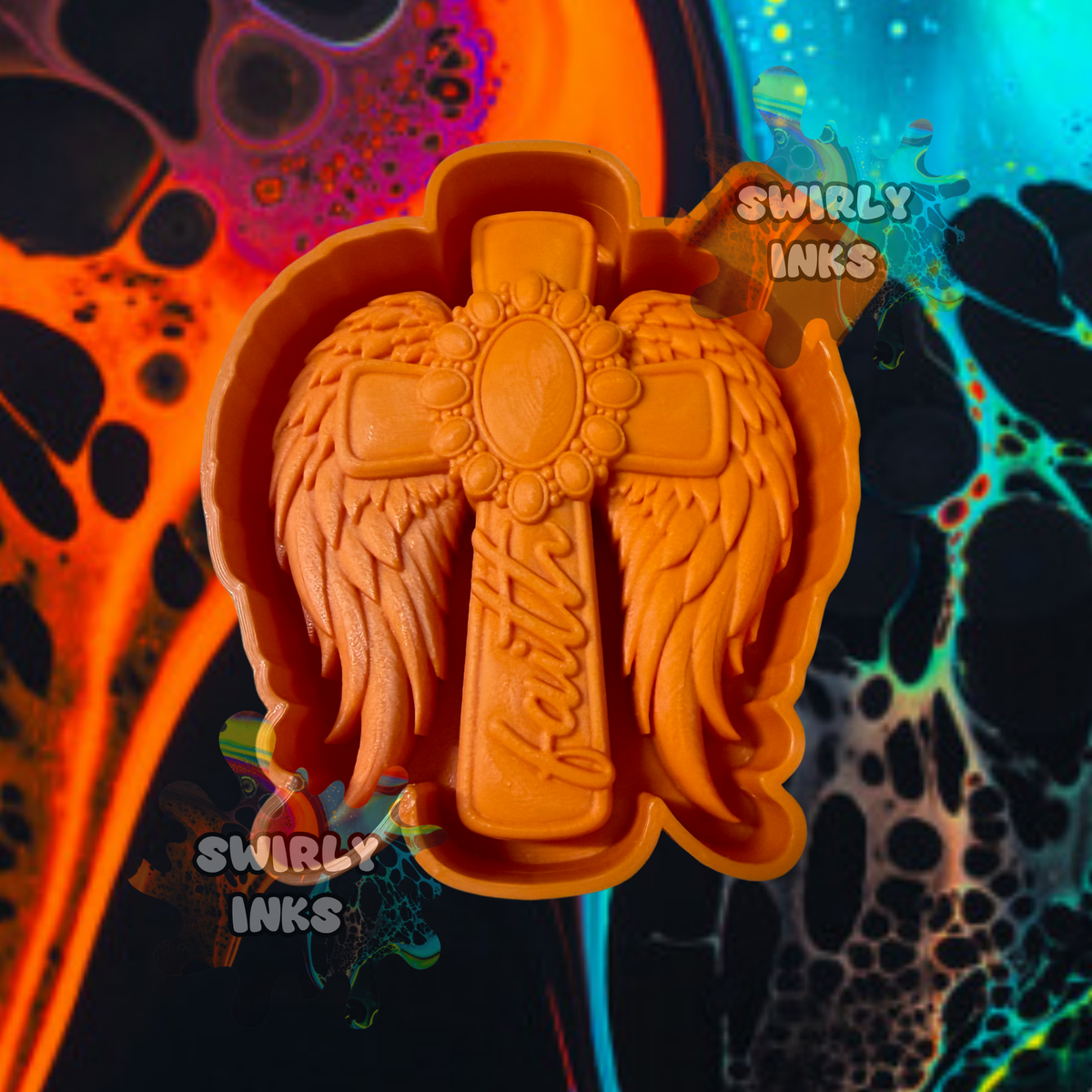 3D Faith Cross with Angel Wings Freshie Mold