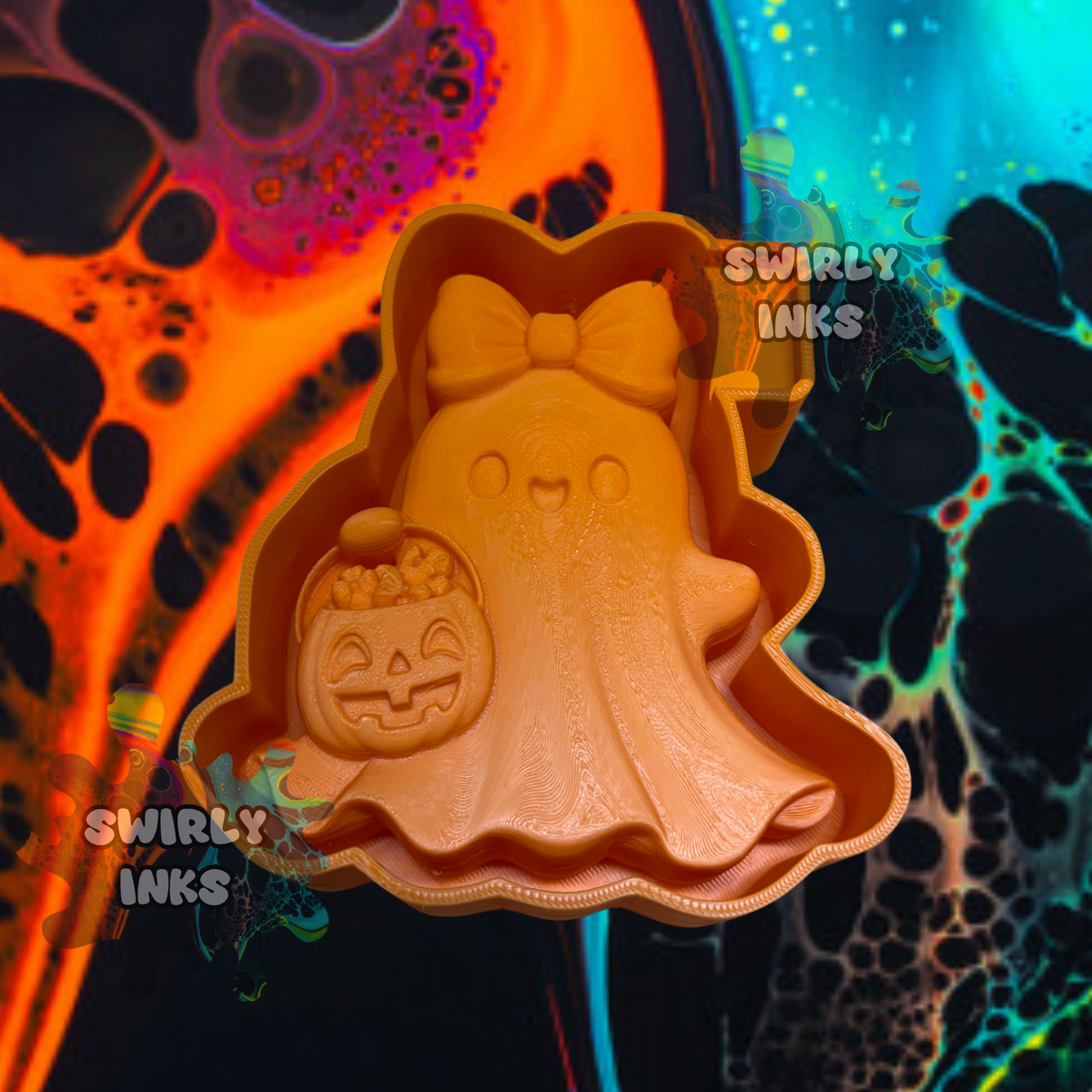 3D Ghost with Bow & Pumpkin Basket Freshie Mold