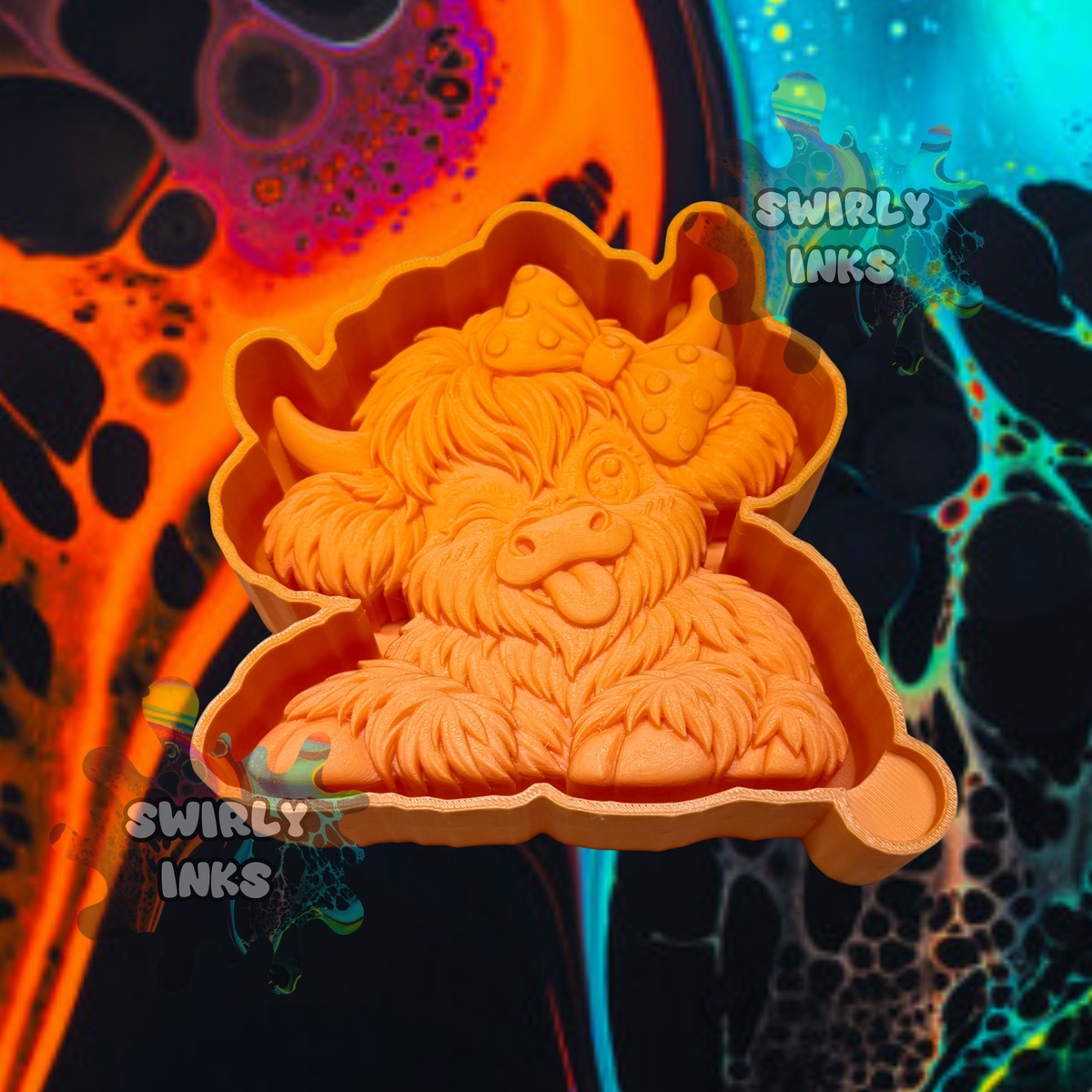 3D Highland Cow with Bow Freshie Mold