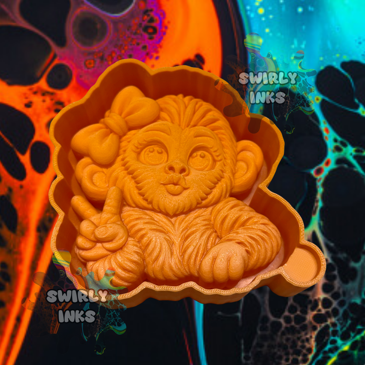 3D Peace Monkey with Bow Freshie Mold