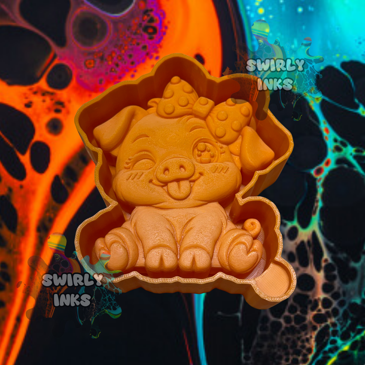 3D Pig with Bow Freshie Mold