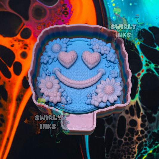 3D Quilted Smiley Face with Flowers Freshie Mold