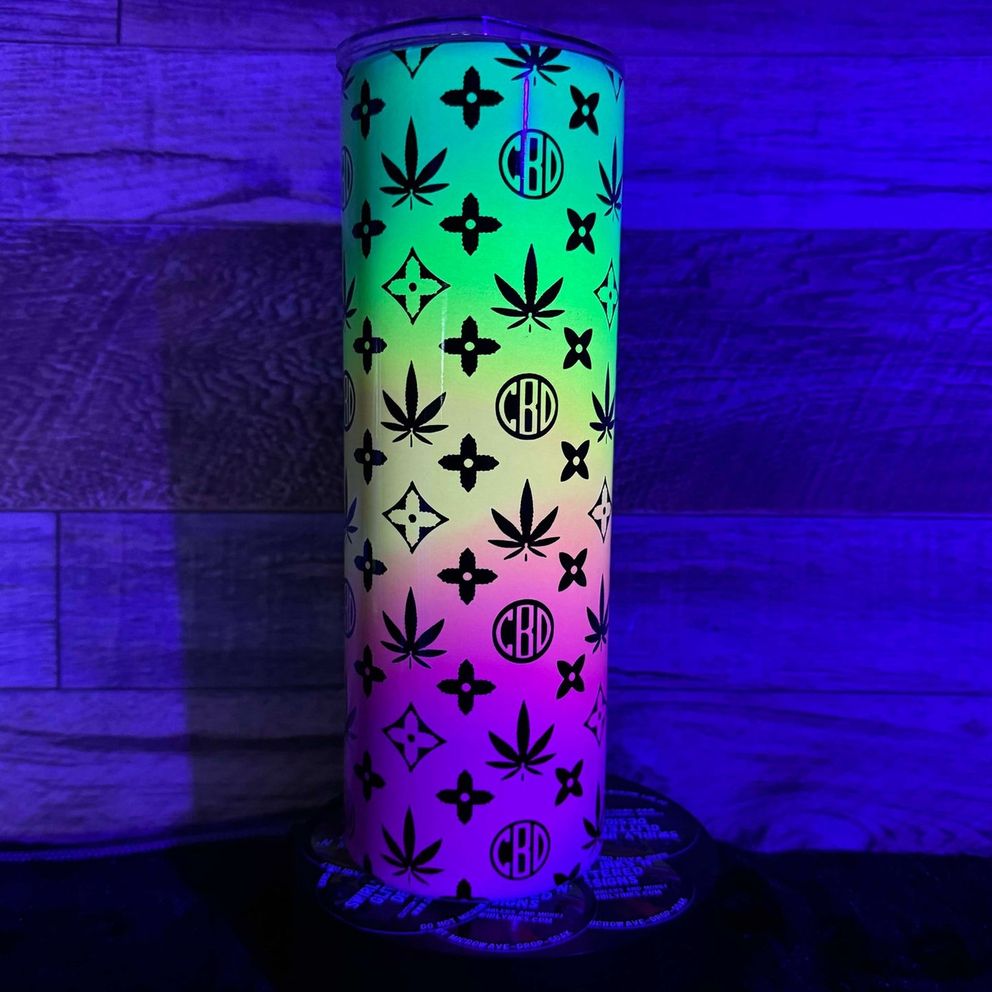 Neon Leaves Tumbler - Black light Activated Ink.