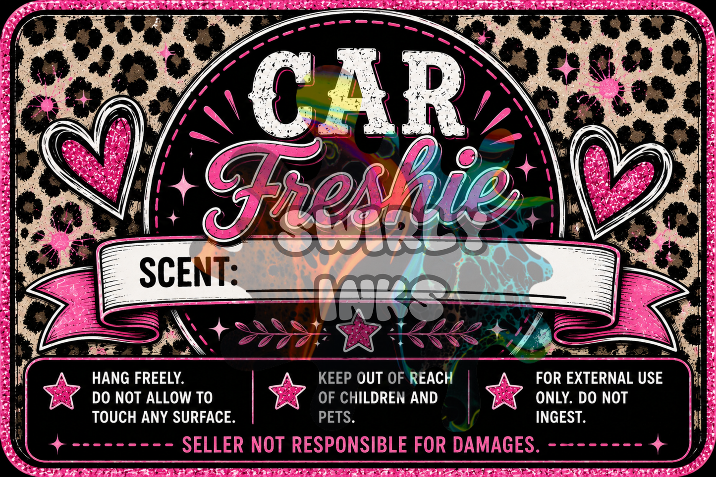 Pink Hearts Centered with Leopard Print Freshie Label 3" x 2"  (10)
