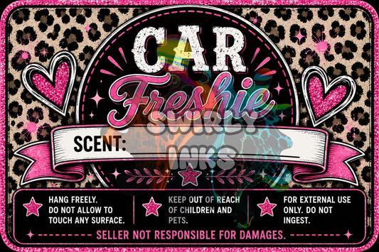 Pink Hearts Centered with Leopard Print Freshie Label 3" x 2"  (10)