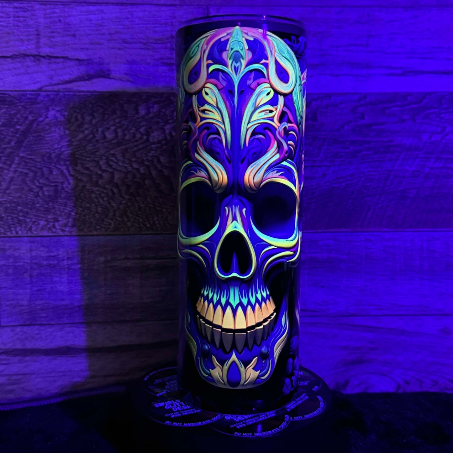 3D Skull (#33) Tumbler - Black light Activated Ink