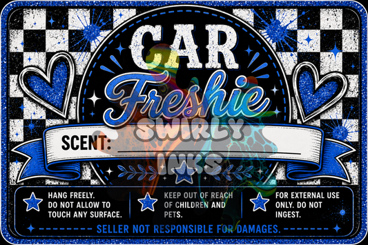 Blue Hearts Checkered Background Freshie Label 3" x 2"  (10)