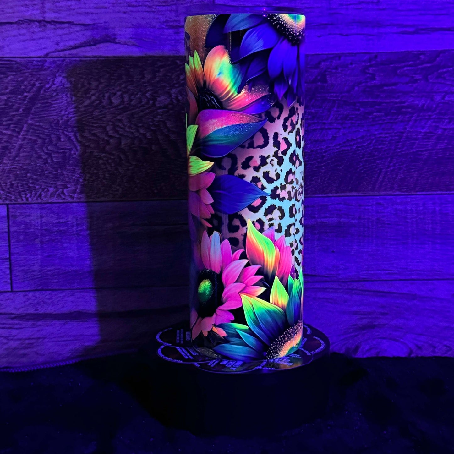 Neon Sunflower (#2) Tumbler - Black light Activated Ink.