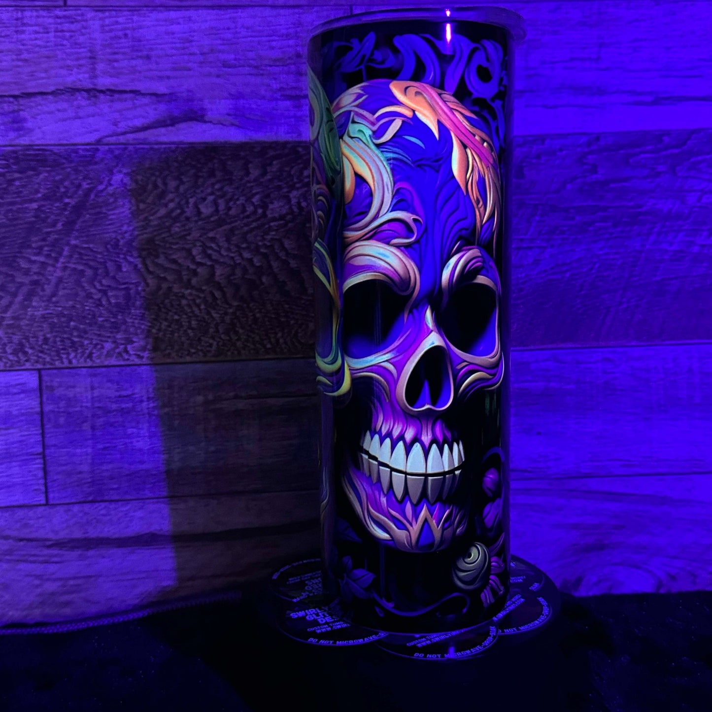 3D Skull (#33) Tumbler - Black light Activated Ink