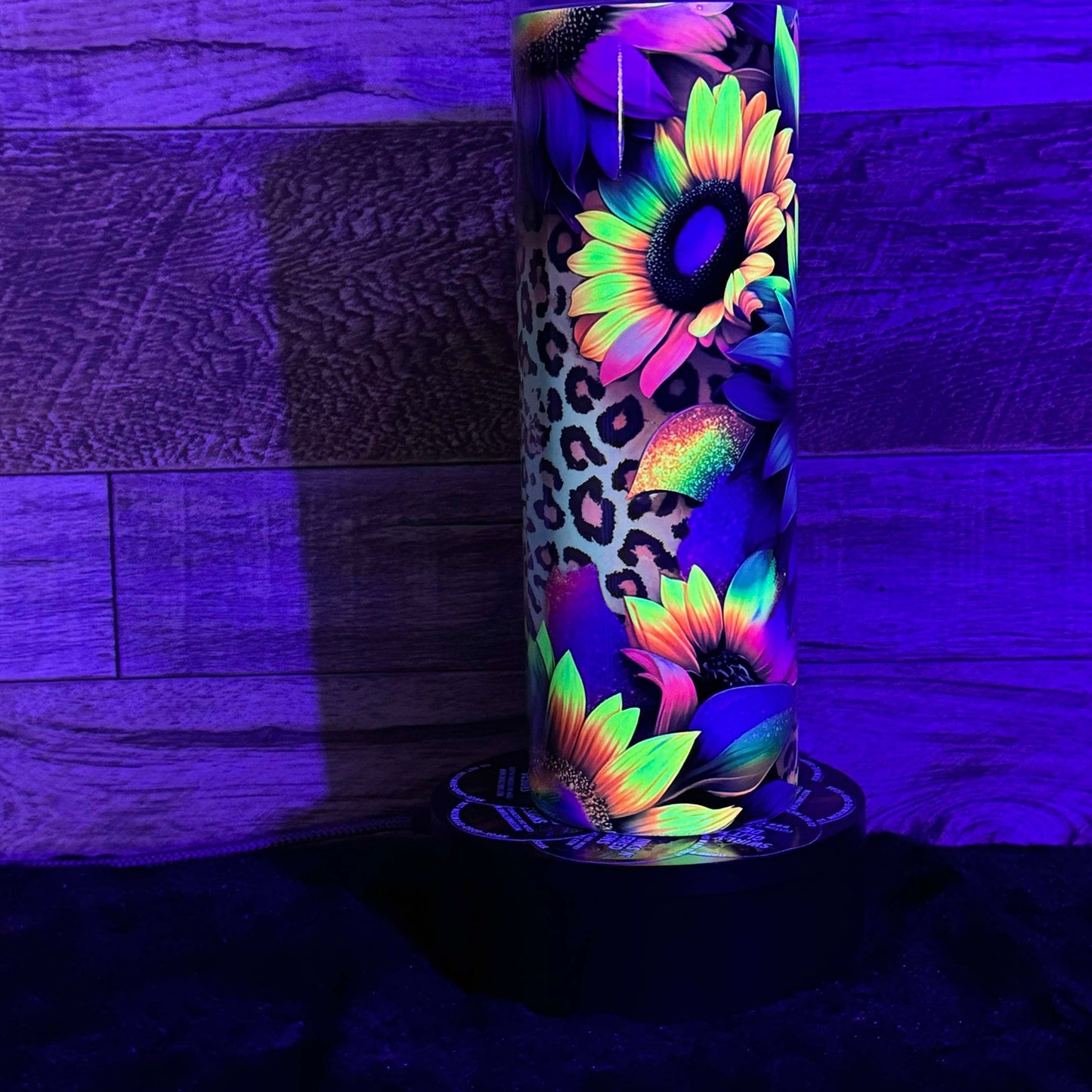 Neon Sunflower (#2) Tumbler - Black light Activated Ink.