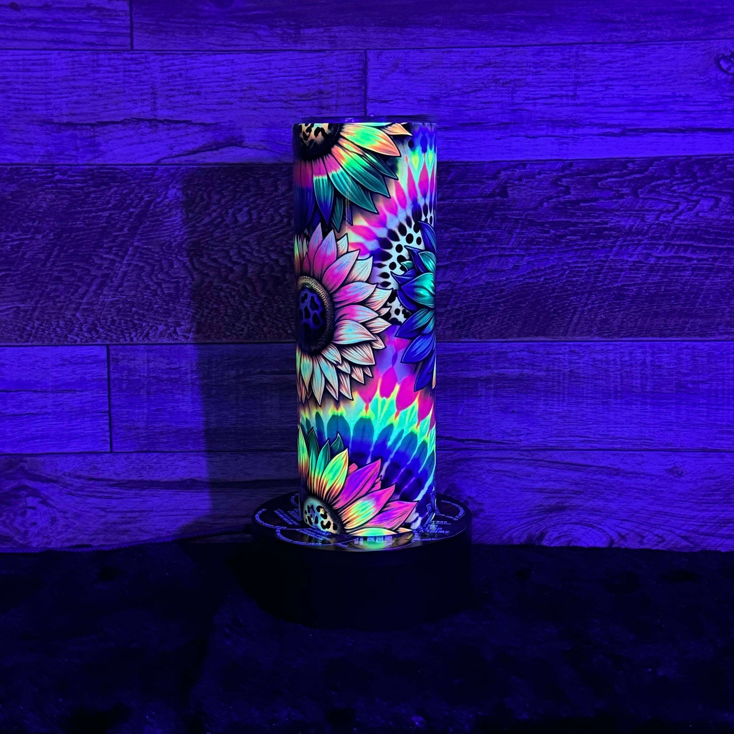 Neon Sunflower (#4) Tumbler - Black light Activated Ink.