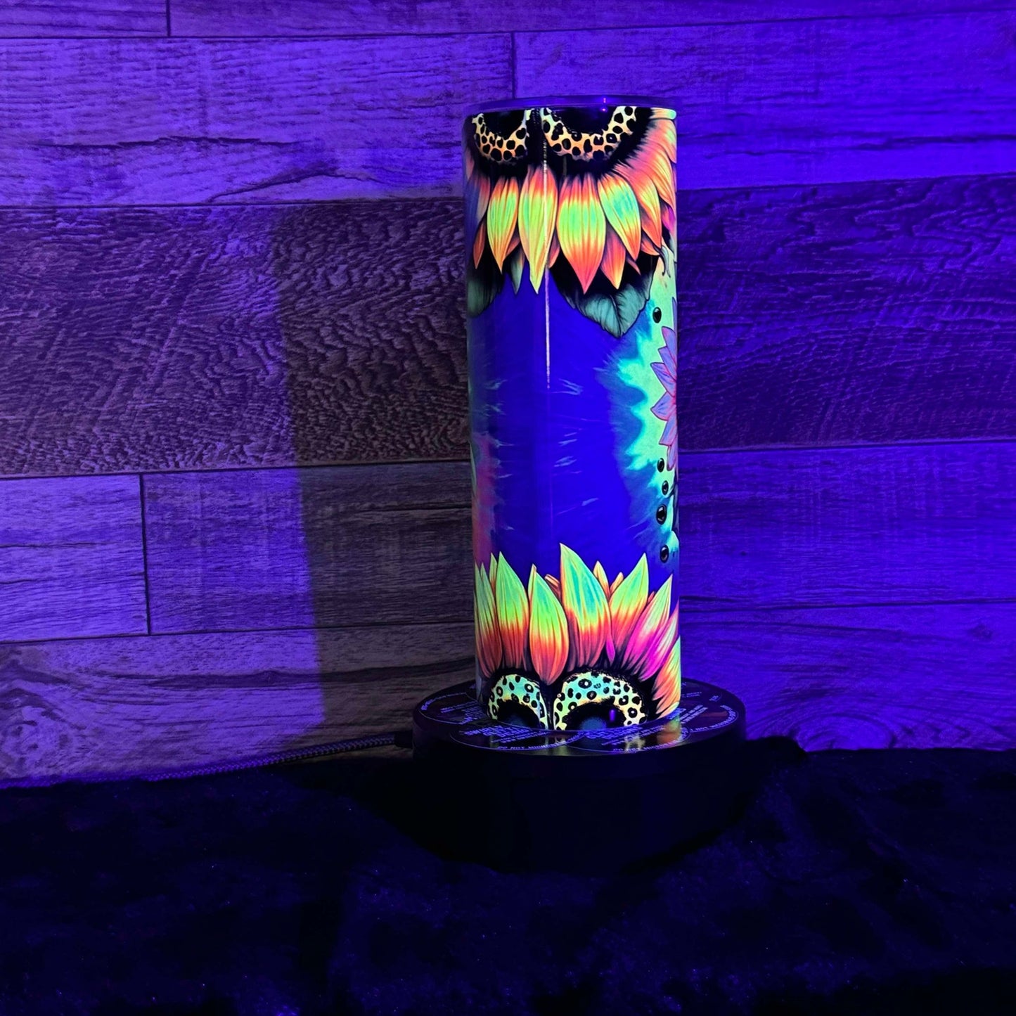 Neon Sunflower (#5) Tumbler - Black light Activated Ink.