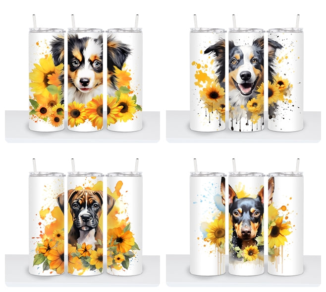 Dogs with Sunflowers